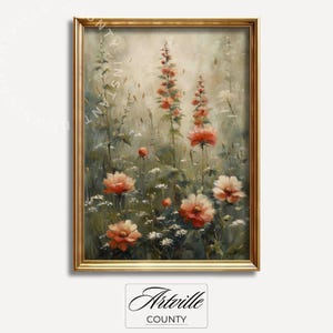 Vintage Botanical Art Print, Neutral Tone Flowers Painting, Printable Floral Wall Art, Vintage Farmhouse Decor, Muted Art Digital Download