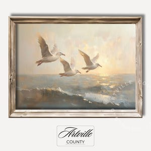 Flying Albatross Printable Art Moody Sea Birds Wall Art Coastal Sunset Sky Painting Ornithology Vintage Bird Print Digital Download