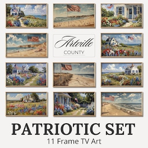 Patriotic Frame TV Art Bundle, 4th of July Samsung Frame TV Art, USA Flag Art Patriotic Art Set, American Beach House Decor Digital Download