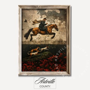 Printable Vintage Hunting Art, Antique Horse Rider Print, Equestrian Wall Art, Vintage Landscape Painting, Hunting Dogs Art Digital Download