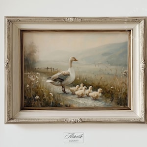 Vintage Duck with Ducklings Print, Countryside Wall Art, Printable Animal Artwork, Farmhouse Duck Painting, Nursery Decor, Digital Download