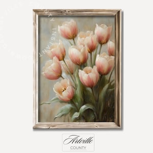 Vintage Tulip Bouquet Painting, Vintage Botanical Print, Spring Floral Wall Art, Gift for Mom, Farmhouse Spring Decor, Digital Download