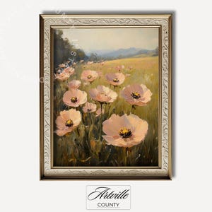 Pink Wildflowers Wall Art Spring Flower Bloom Print Country Landscape Painting Vintage Floral Art Farmhouse Botanical Decor Digital Download
