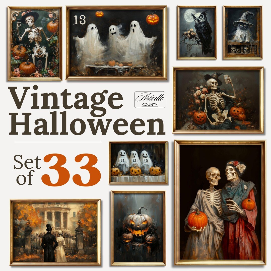 Vintage Halloween Art Prints, Spooky Gallery Wall Set, Fall Wall Decor ...