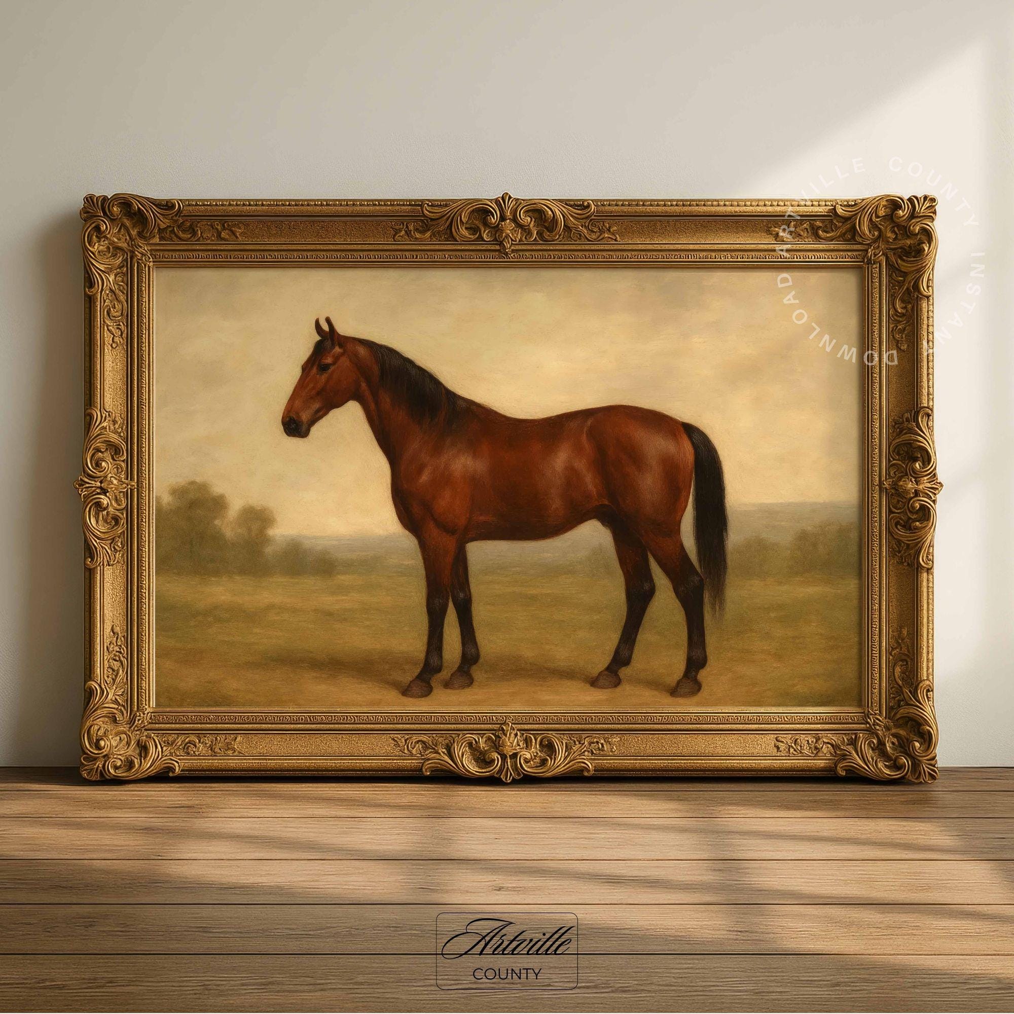 Antique Horse Oil Painting: Equestrian Print, Vintage Farmhouse Decor ...