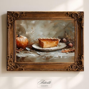 Printable Pumpkin Pie Painting, Vintage Fall Wall Art, Rustic Thanksgiving Art, Autumn Food Print, Farmhouse Kitchen Decor, Digital Download