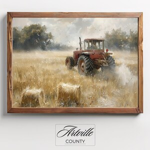 Vintage Tractor in Field Painting, Farmhouse Wall Art, Printable Farm Wall Art, Countryside Field Print, Farming Scene Digital Art Print image 10