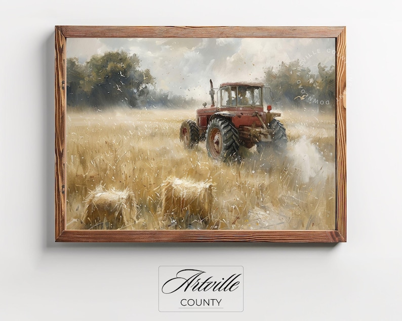 Vintage Tractor in Field Painting, Farmhouse Wall Art, Printable Farm Wall Art, Countryside Field Print, Farming Scene Digital Art Print image 10