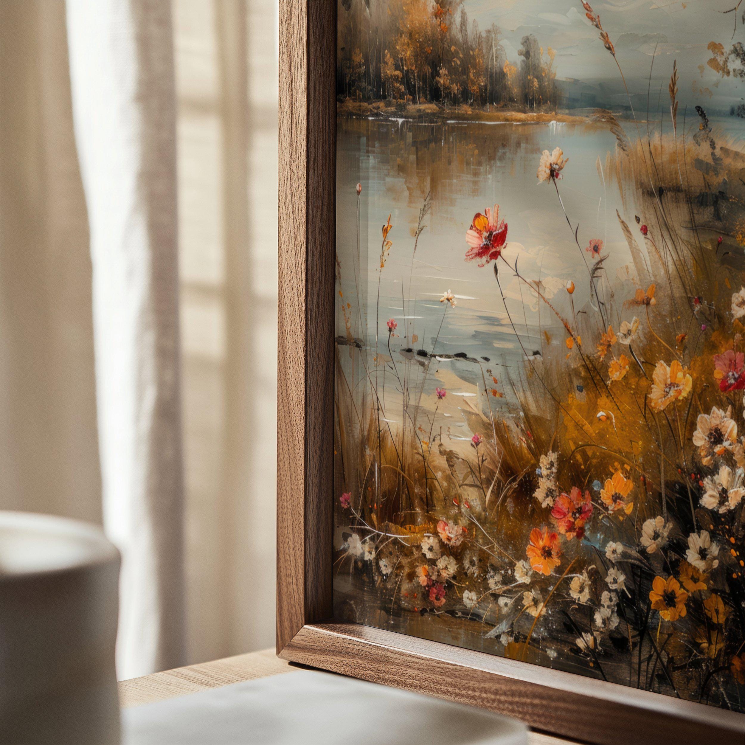 Printable Autumn Wildflowers Painting, Vintage Floral Wall Art