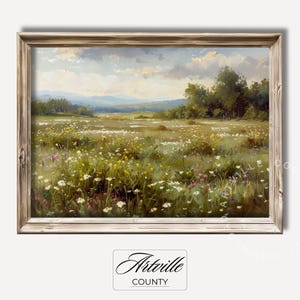 Vintage Flower Landscape Print Countryside Wall Art Antique Spring Printable Wildflower Painting Cottagecore Spring Decor Digital Download