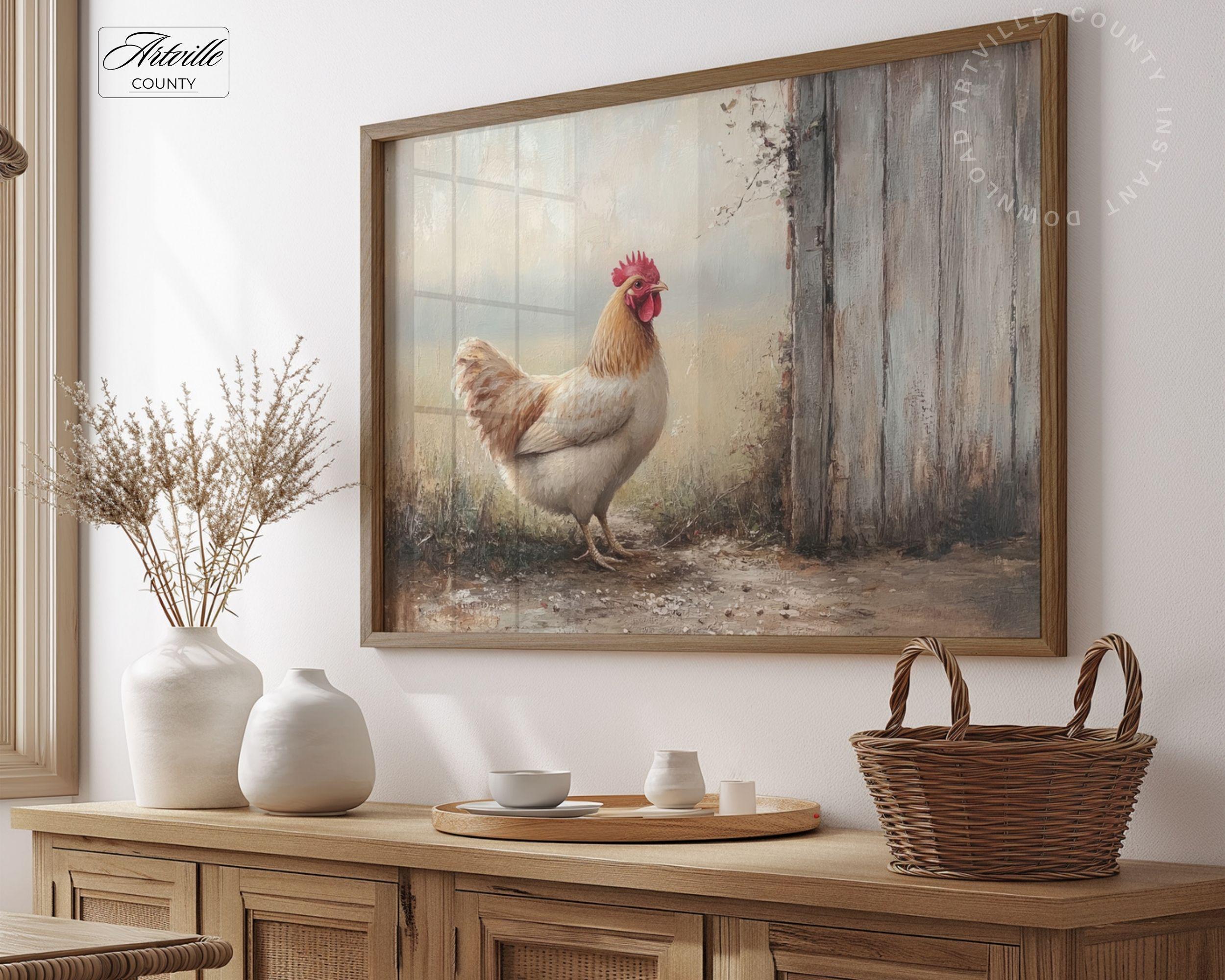 Vintage Chicken Painting Printable Antique Hen Art Vintage Country Art ...