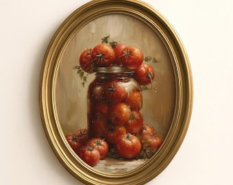 Printable Farmhouse Kitchen Art, Vintage Tomatoes in Jar Painting, Cottagecore Kitchen Decort, Still Life Vegetables Print, Digital Download