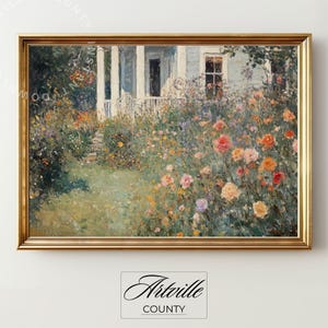 Vintage Cottage Garden Painting, Printable Wildflowers Wall Art, Spring Floral Porch Print, Antique Country House Decor, Digital Download