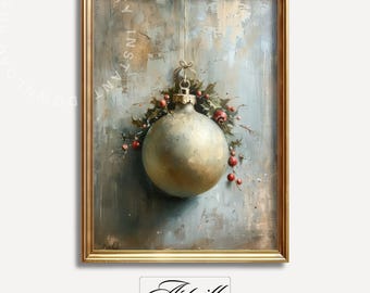 アンティーククリスマスオーナメントウォールアート、ヴィンテージクリスマスデコレーション、華やかなファームハウスプリント、デジタルダウンロード