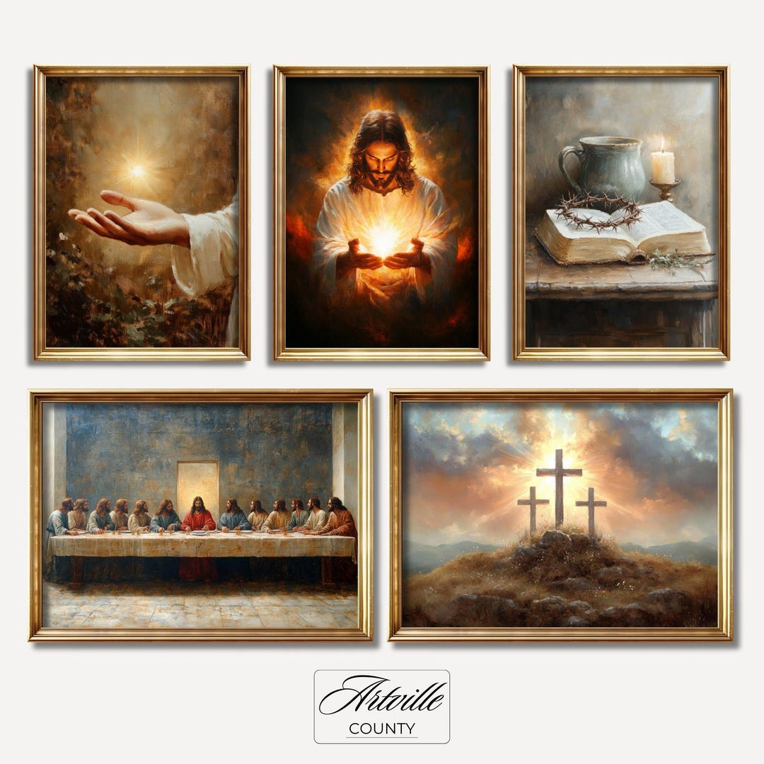 Christian Art Print Set of 5, Jesus Wall Art, Printable Bible Art ...
