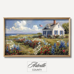 Patriotic Samsung Frame TV Art, American Beach House TV Art, USA Flag Frame Art for tv, Farmouse Cottagecore Summer Decor, Digital Download