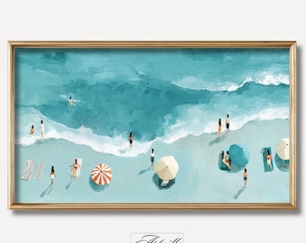 Aerial Sea Frame TV Art, Abstract Blue Coastal Painting for Samsung Frame TV, Summer Decor, Digital Download