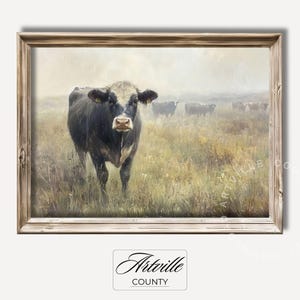 Printable Vintage Cow Print, Country Landscape Painting, Cow Art, Farmhouse Decor, Vintage Painting, Cottagecore Cow Print, Digital Download