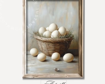 Farmhouse Eggs Print, Cottagecore Printable Art, Country Kitchen Decor, Easter Painting, Vintage Still Life Wall Art, Digital Download