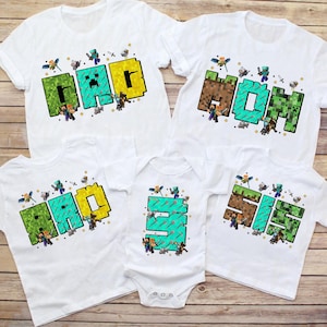 Maglietta per compleanno in famiglia con videogioco PNG, Pixel Gamer Matching PNG, Papà Mamma Fratello Sorella Bambino PNG, Modalità vacanza per compleanno in famiglia PNG, MomCraft, Dad Craft