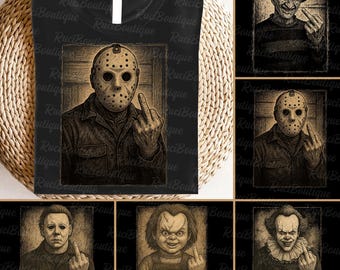 Middle Finger Horror Characters Png Bundle, Halloween Horror Characters Png, Scary Movie Png, Spooky Killer Png, Dark Humor Halloween Png