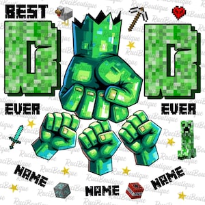Il miglior papà di sempre in formato PNG, Papà e figli che si battono il pugno in faccia a un giocatore in formato PNG, Festa del papà personalizzata in formato PNG, Regalo per papà giocatore, Primo colpo di papà pixel in formato PNG