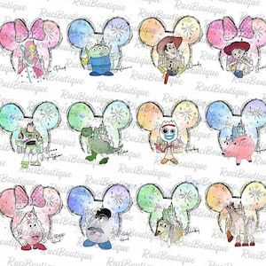 Bundle Watercolor Mouse Head Png, Castle Firework Cartoon Character Png, Magical Kingdom Png, Family Trip Bundle, Friend Squad Sublimation