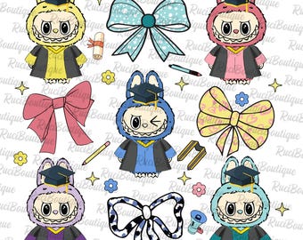 Monsters Graduation Design Png, Trending Doll Graduate 2025 Png, Coquette Bows Senior 2025 Png, Class of 2025 Png, Png for Kids Graduation