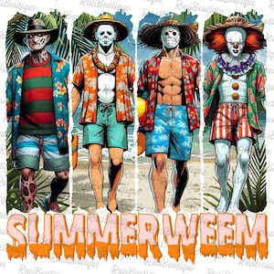 Trendy Summerween Graphic Png, Funny Summerween Png, Summer Halloween Png, Halloween Horror Characters Png, Horror Summer Png