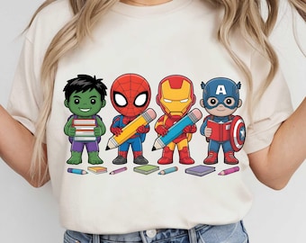 Superhero Back To School Png, Trendy Cartoon Kids School Shirt Design, Kindergarten, Pre-k, First Day of School Png, Cartoon School Boy Png