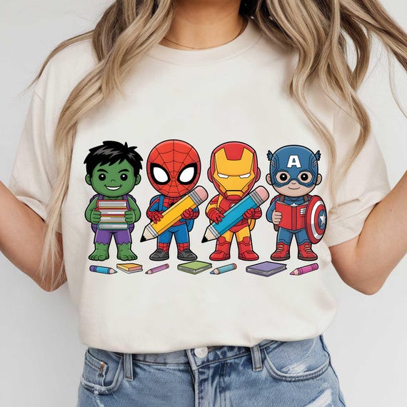 Superhero Back To School Png, Trendy Cartoon Kids School Shirt Design, Kindergarten, Pre-k, First Day of School Png, Cartoon School Boy Png