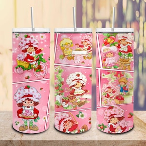 Cute Berry Girl 20oz Skinny Tumbler Wrap Digital File, Little Berry Girl for Birthday, Cartoon Strawberry 80s Tumbler 20 Oz Sublimation Png