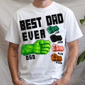 Il miglior papà di sempre in formato PNG, Papà e figli che si battono il pugno in faccia a un giocatore in formato PNG, Festa del papà personalizzata in formato PNG, Regalo per papà giocatore, Primo colpo di papà pixel in formato PNG