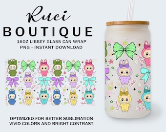 Trendy Cartoon 16oz Glass Can Wrap Sublimation, Monsters 16 oz Glass Can Png, 16 oz Tumbler Wrap Png, Funny Doll 16 oz Tumbler Wrap Png
