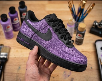 Custom AF1 Lila Glitzer Sneakers | Sparkle Streetwear Schuhe | Lässige Turnschuhe