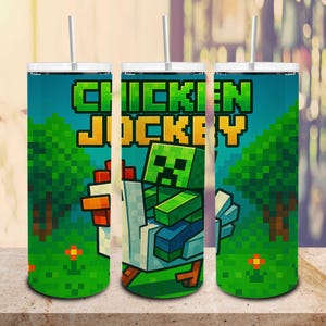 Vaso delgado de 20 oz con diseño de zombi montando pollo (Personajes de videojuegos)