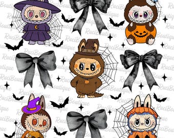 Funny Pumpkin Doll ClipArt, Monster Doll Halloween PNG, Halloween Witch Png, Coquette Halloween Bows Png, PNG perfect for Kids shirt Design