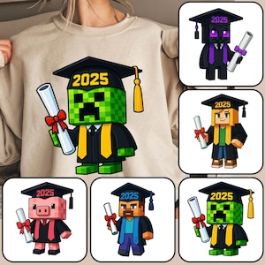 Bundle Graduation Gamer 2025 Png, Level Up Graduation Unlocked Png, Senior Graduation Png, Game Characters Grad 2025 Png, Pixel Gaming Png