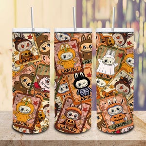 Halloween Monster Doll 20 oz Straight Tumbler Wrap Design, Kawaii Monsters Halloween 20oz PNG for Sublimation, Perfect for Kids Gift