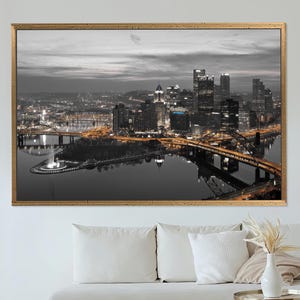 Pittsburgh Canvas, Pennsylvania Art, Night View Decor, City Landscape, City Canvas Art, United States Artwork, Framed Canvas Art, Wall Decor