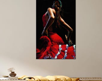 Flamenco Dancer Canvas Art: Spain Style Woman Print, Music Room Decor