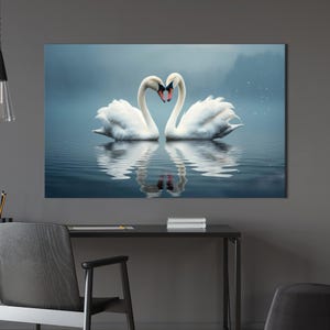 Swans in Love Framed Canvas Art: Romantic Home Decor