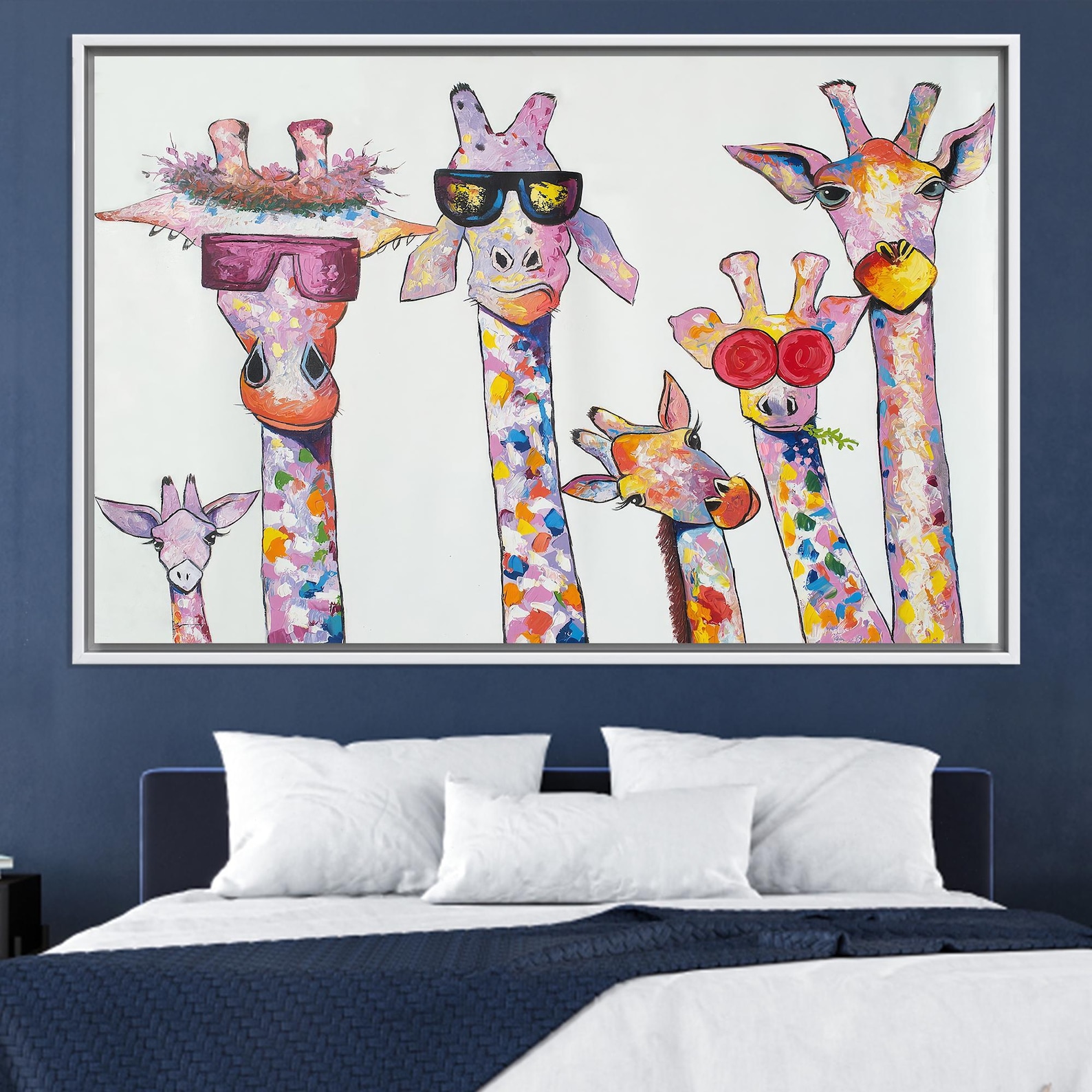 Colorful Giraffe Family Canvas Art: Quirky Jungle Safari Kids Room ...
