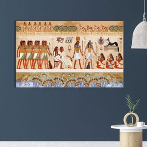 Ancient Egyptian Canvas Wall Art - Hieroglyphic Gods and Symbols Poster - Historical Papyrus Style Decor for Culture, Museum or Study Room