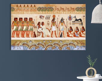 Arte en lienzo del antiguo Egipto: dioses y símbolos jeroglíficos