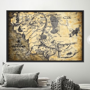 Middle Earth Map Canvas Art: Custom Framed Wall Decor