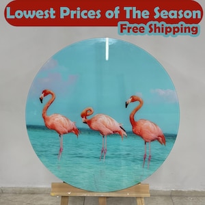 Flamingo Tempered Glass Wall Art: Coastal Sea Landscape