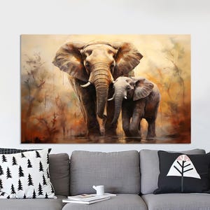 Elephant Canvas Art, Modern Wall Art, Wild Animal Art, Gift for Mother, Elephant Wall Decor, Framed Canvas Decor, Home Decor Wall Art