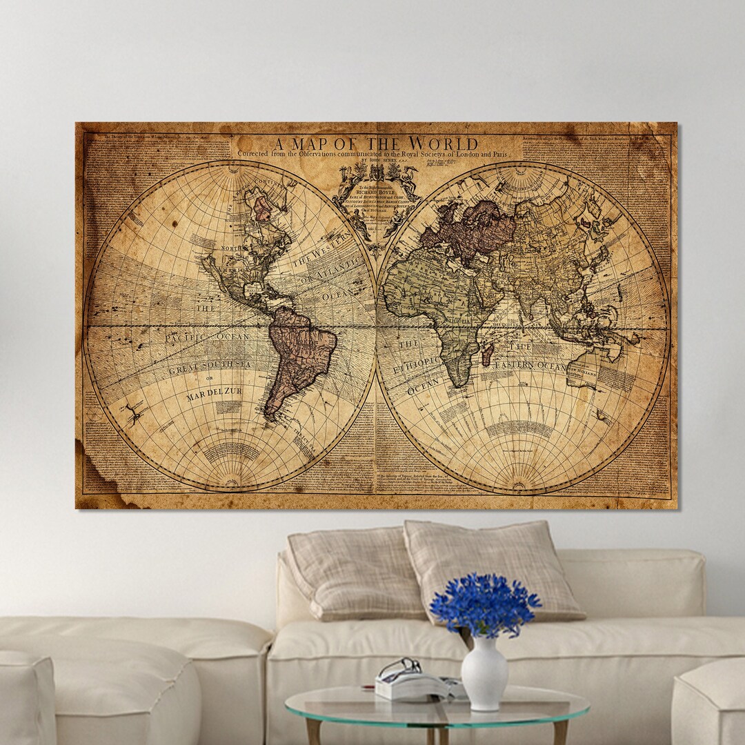 Vintage World Map Canvas Print: Framed Home & Office Wall Art - Etsy