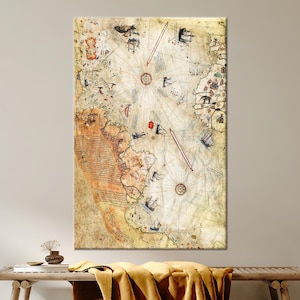Piri Reis Map Canvas Art: Ottoman Empire Vintage Wall Decor
